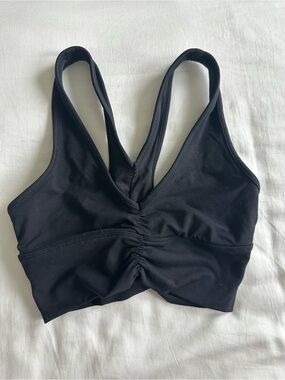 ALO Yoga Black Ruched V-Neck Sports Bralette